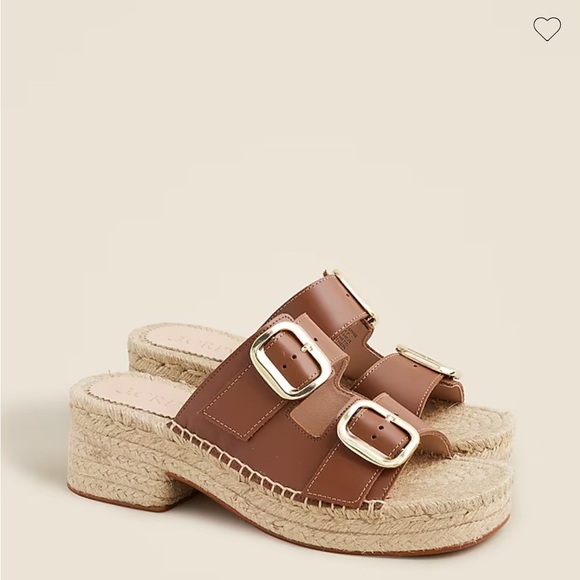 J Crew Made-in-Spain block-heel espadrilles in brown leather CA017 gold buckle 7 - Picture 1 of 10